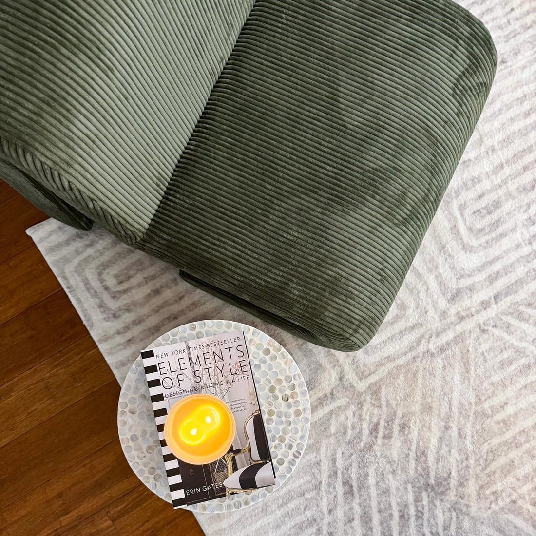 Bengtaz Corduroy Armless Curved Accent Chair - Dark Green