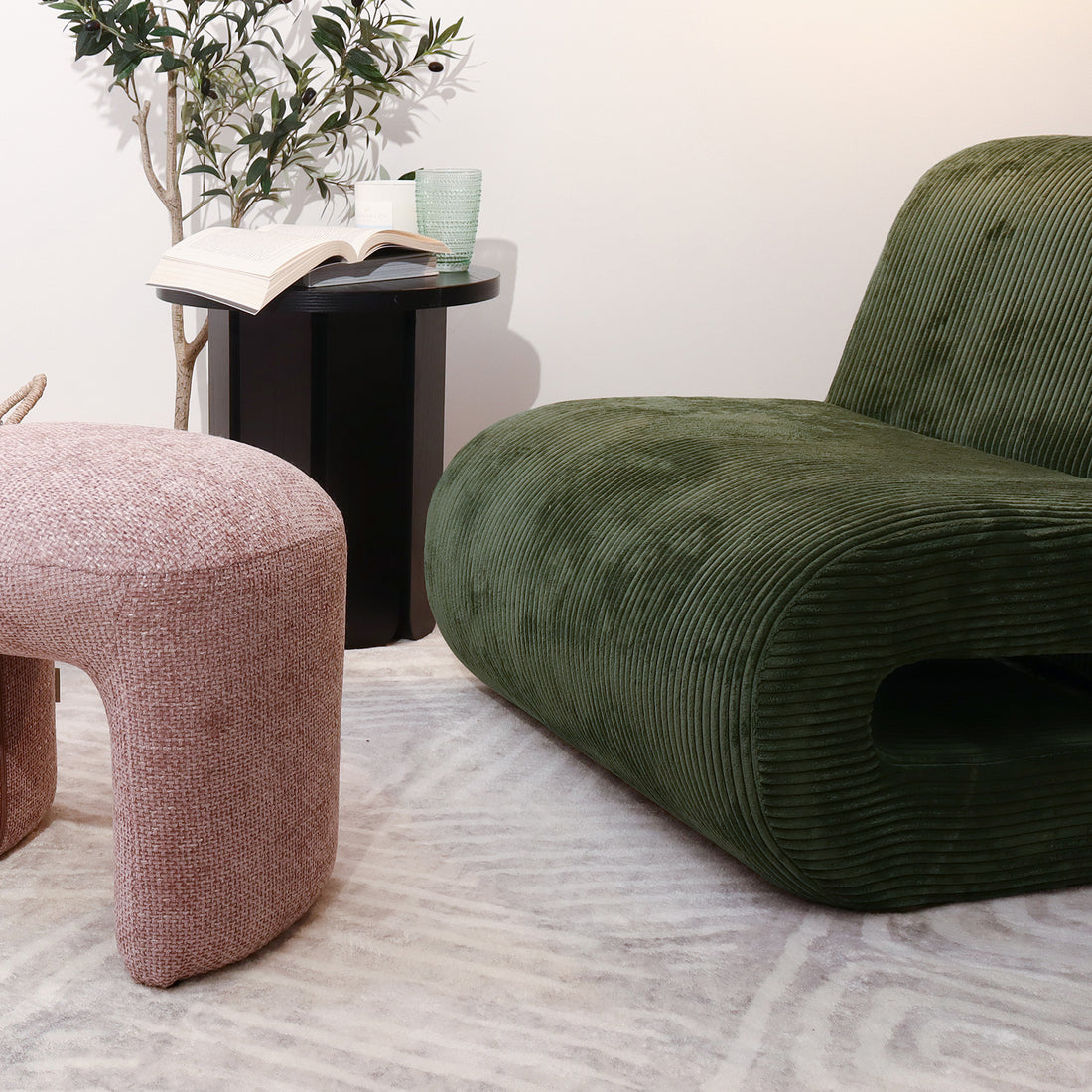 Bengtaz Corduroy Armless Curved Accent Chair - Dark Green