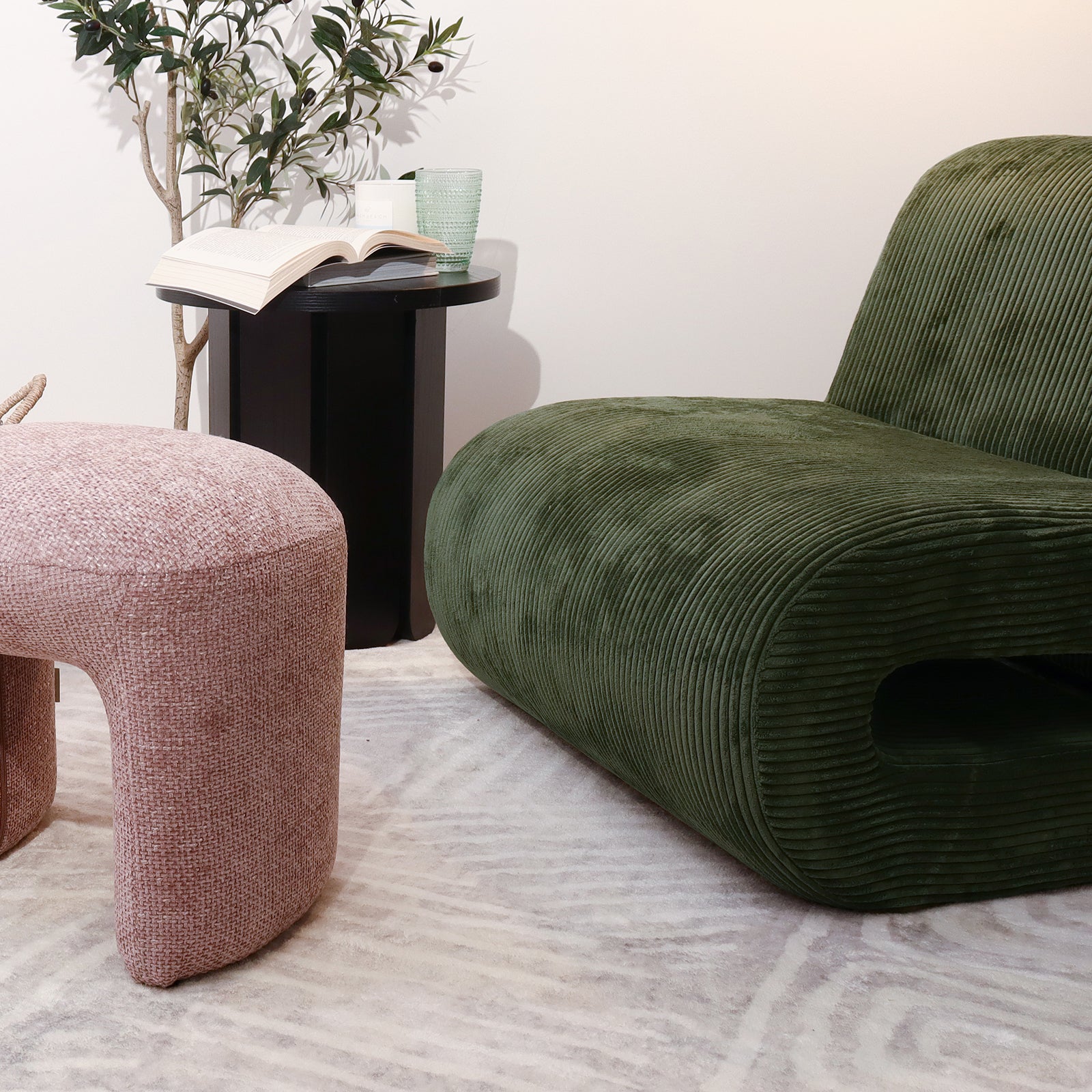 Bengtaz Corduroy Armless Curved Accent Chair - Dark Green