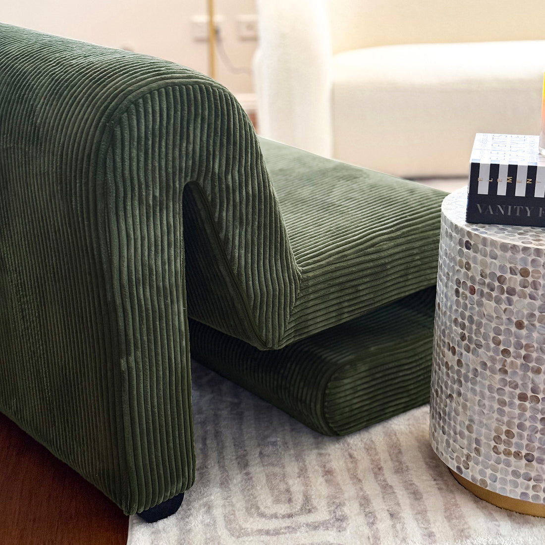 Bengtaz Corduroy Armless Curved Accent Chair - Dark Green