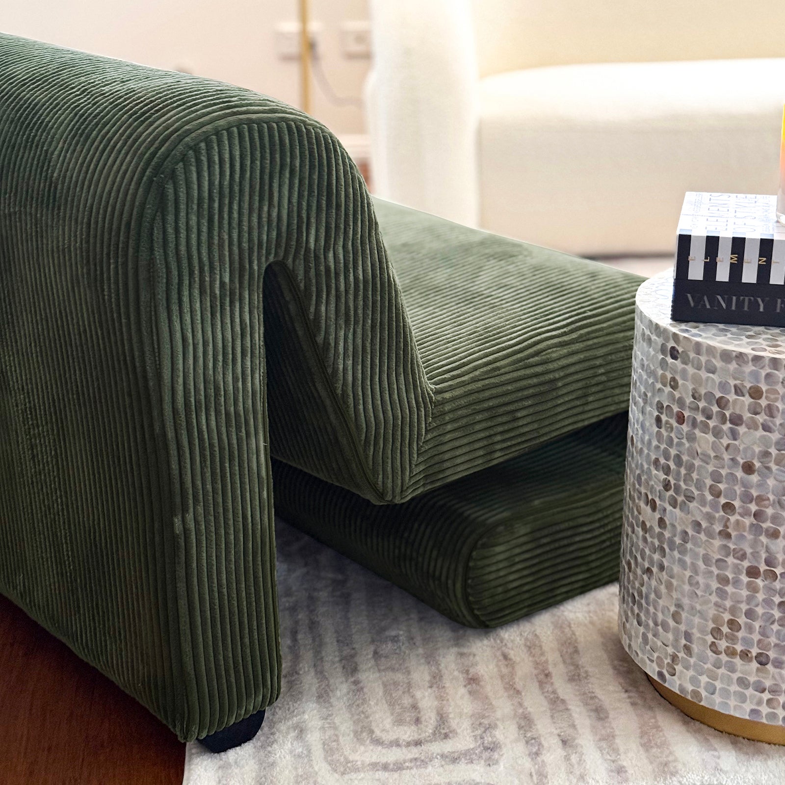 Bengtaz Corduroy Armless Curved Accent Chair - Dark Green