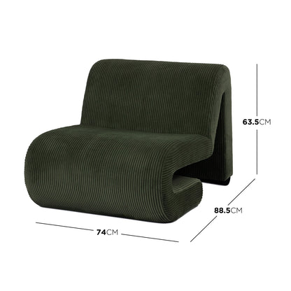 Bengtaz Corduroy Armless Curved Accent Chair - Dark Green