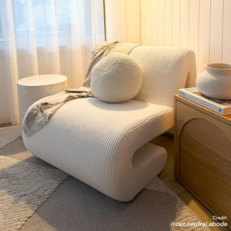 Bengtaz Corduroy Armless Curved Accent Chair - White - Lifestyle