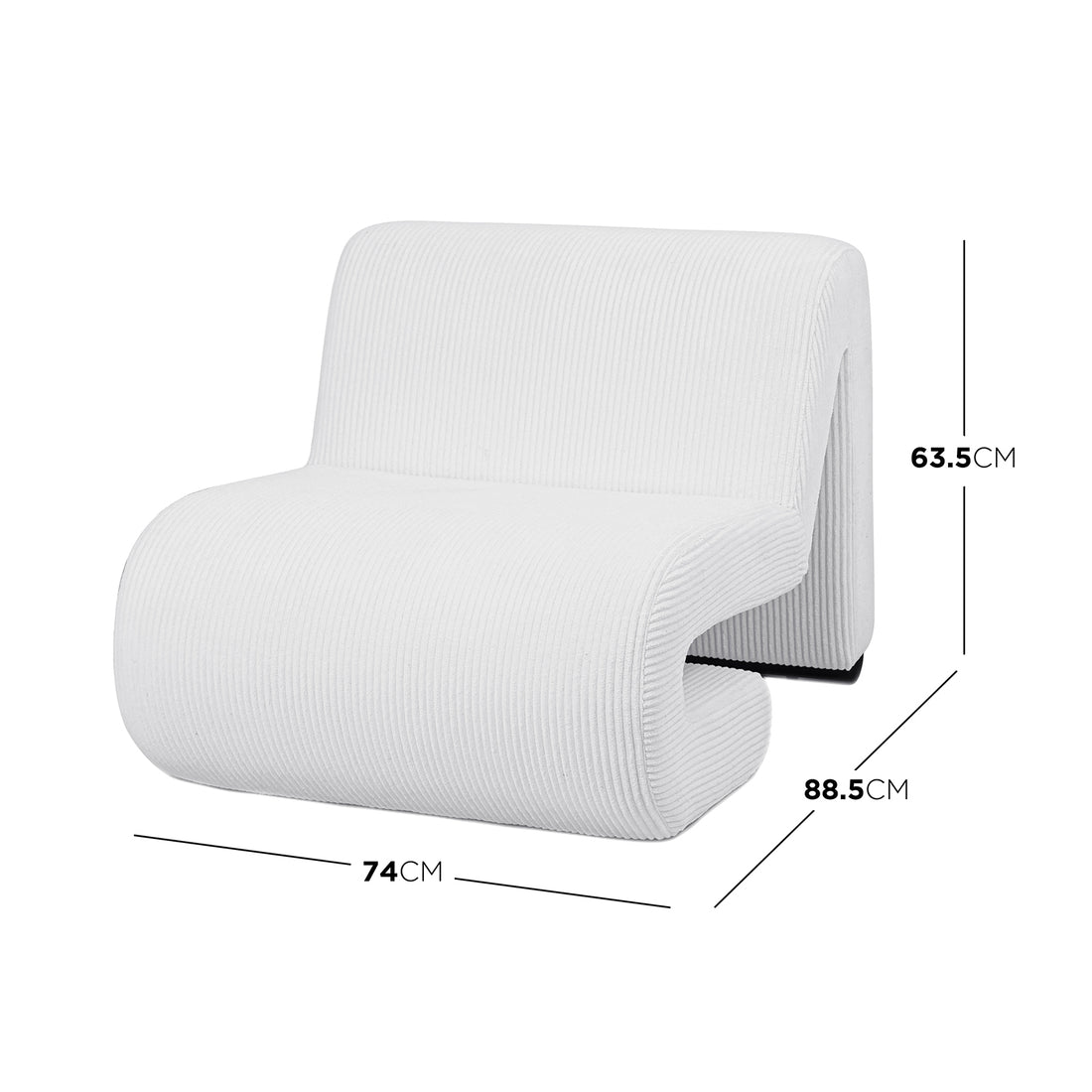 Bengtaz Corduroy Armless Curved Accent Chair - White