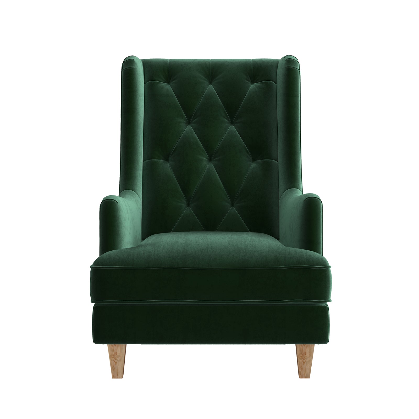 Brandt 2-in-1 Convertible Rocking Armchair in Dark Forest Green featuring plush velvet upholstery, button-tufted wingback, ergonomic armrests, and solid pine wood legs, shown with close-ups of its texture and legs.