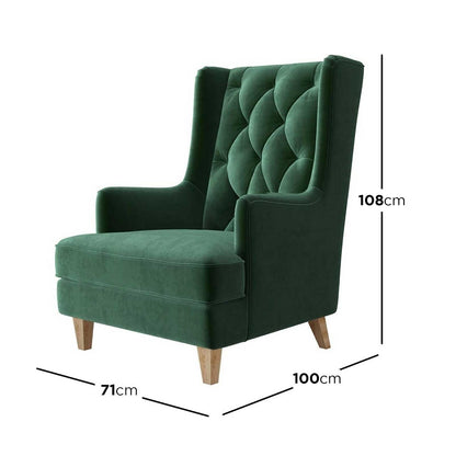 Brandt 2-in-1 Convertible Rocking Armchair in Dark Forest Green, featuring plush velvet upholstery, button-tufted wingback, and solid wooden legs, convertible between rocking and standard styles for ultimate comfort and style.