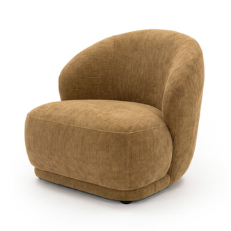 Mustard gold accent chair on a white background, shown from a three-quarter angle.