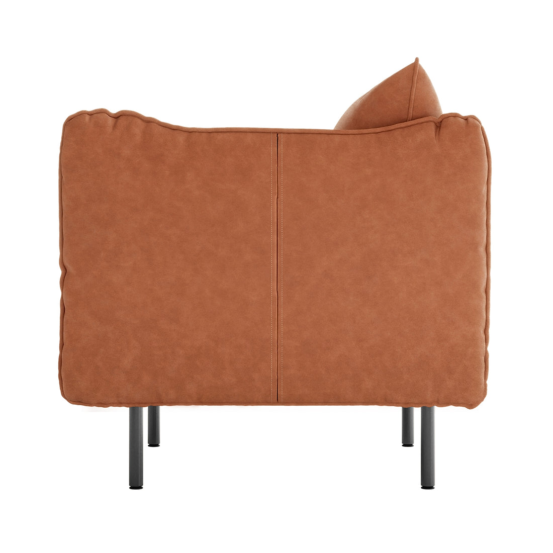 Cassian PU Leather Armchair in Mocha, featuring a modular corner/middle unit with tan-brown upholstery and slim black metal legs, showcasing a back cushion against a white background.