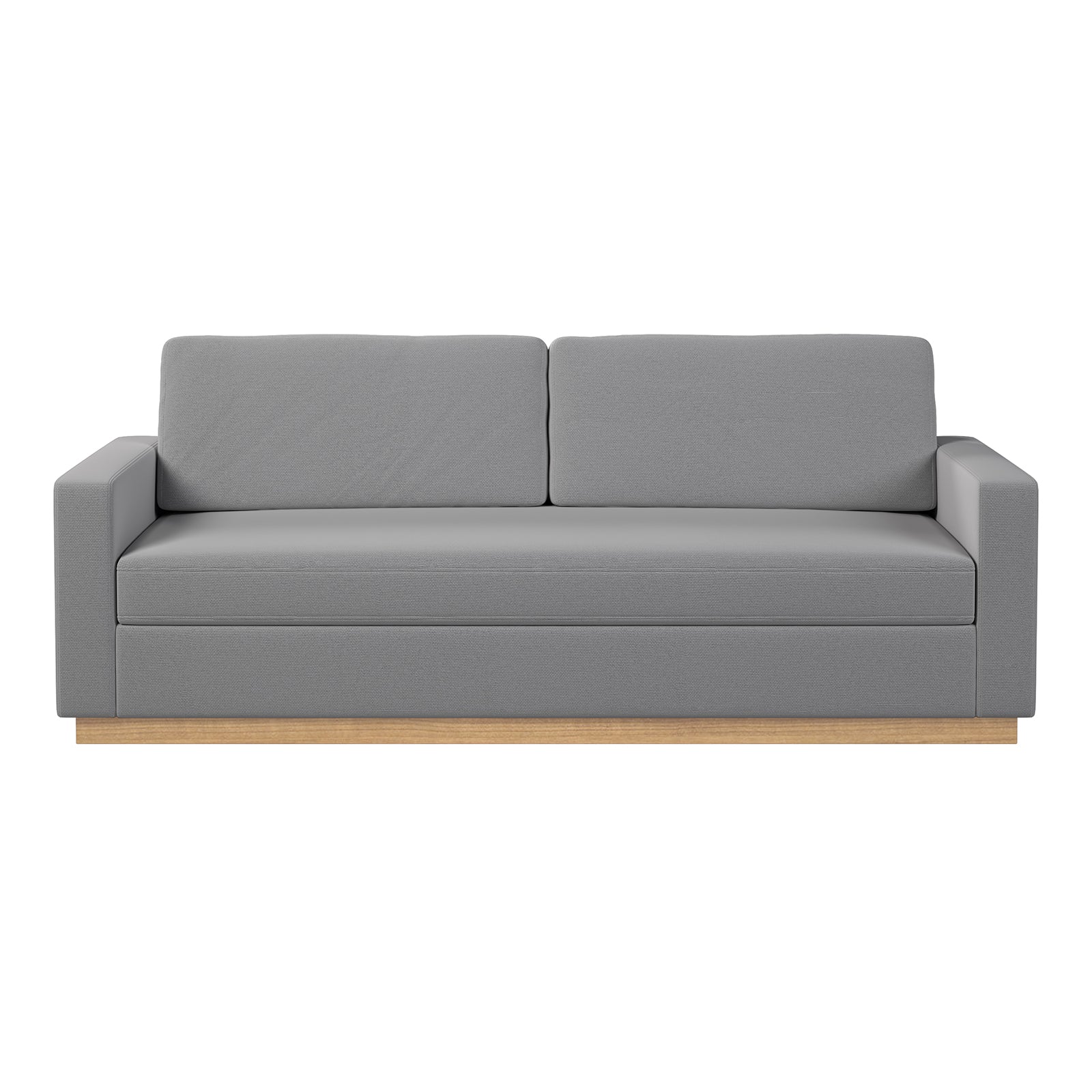 Celeste 3 Seater Hardwood Fabric Sofa Ash, showcasing its sturdy eucalyptus hardwood frame, plush removable cushions, and rubber wood legs, designed for modern comfort and style in home settings.