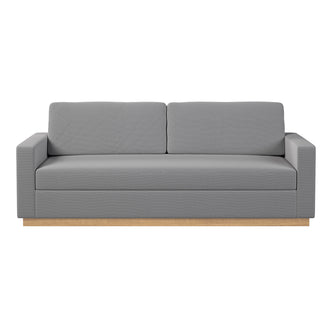 Celeste 3 Seater Hardwood Fabric Sofa Ash, showcasing its sturdy eucalyptus hardwood frame, plush removable cushions, and rubber wood legs, designed for modern comfort and style in home settings.