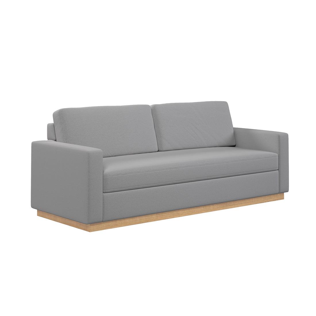 Celeste 3 Seater Hardwood Fabric Sofa Ash featuring a sleek grey fabric, wooden legs, and a modern design, ideal for contemporary living spaces.