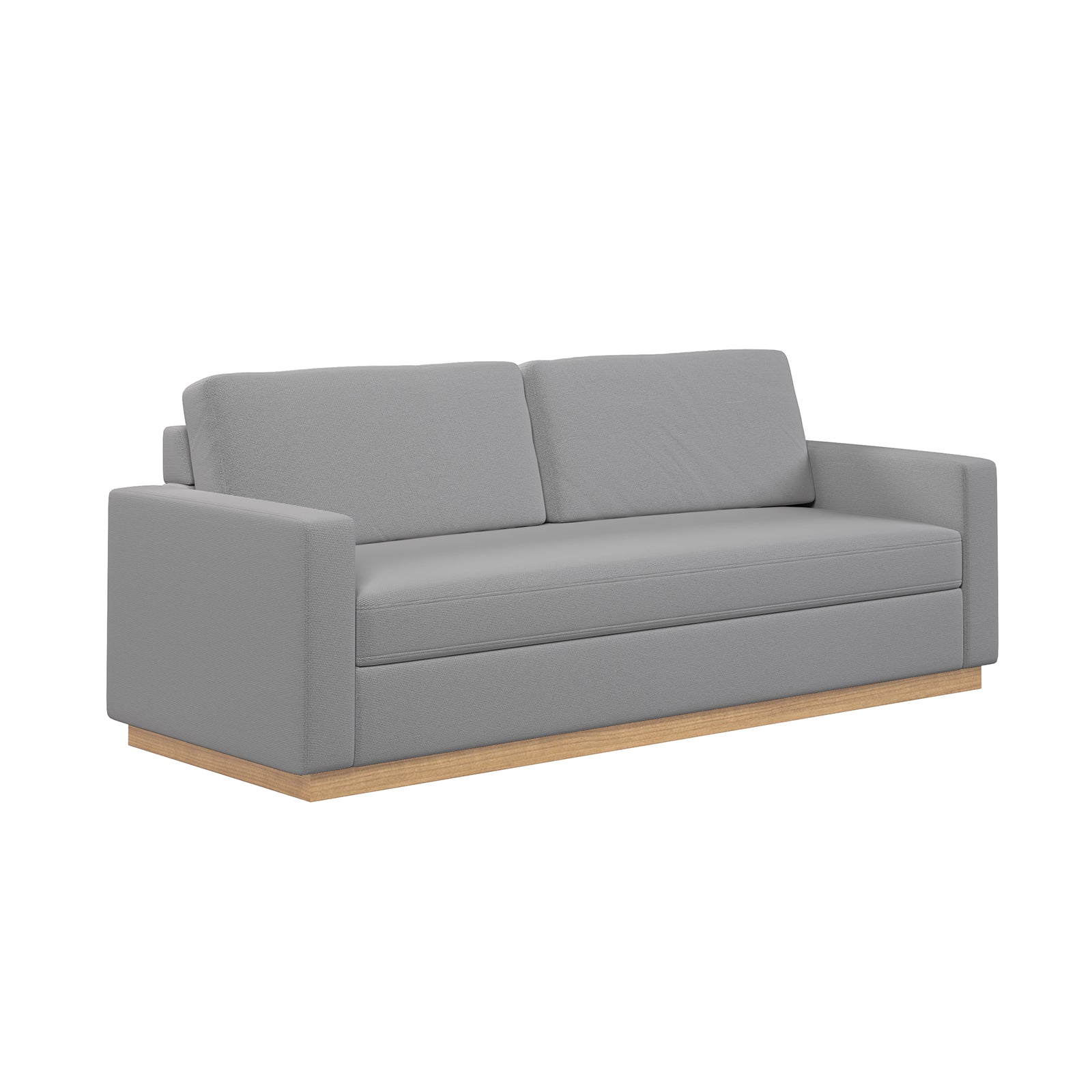 Celeste 3 Seater Hardwood Fabric Sofa Ash featuring a sleek grey fabric, wooden legs, and a modern design, ideal for contemporary living spaces.