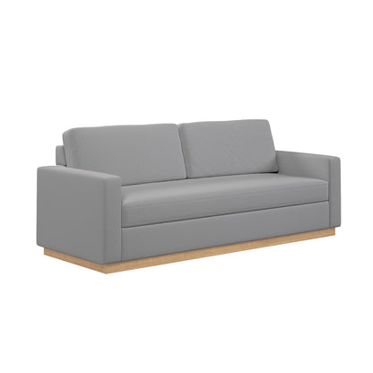 Celeste 3 Seater Hardwood Fabric Sofa Ash featuring a sleek grey fabric, wooden legs, and a modern design, ideal for contemporary living spaces.