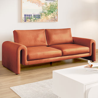 Celyn 3 Seater Velvet Upholstered Sofa Burnt Orange