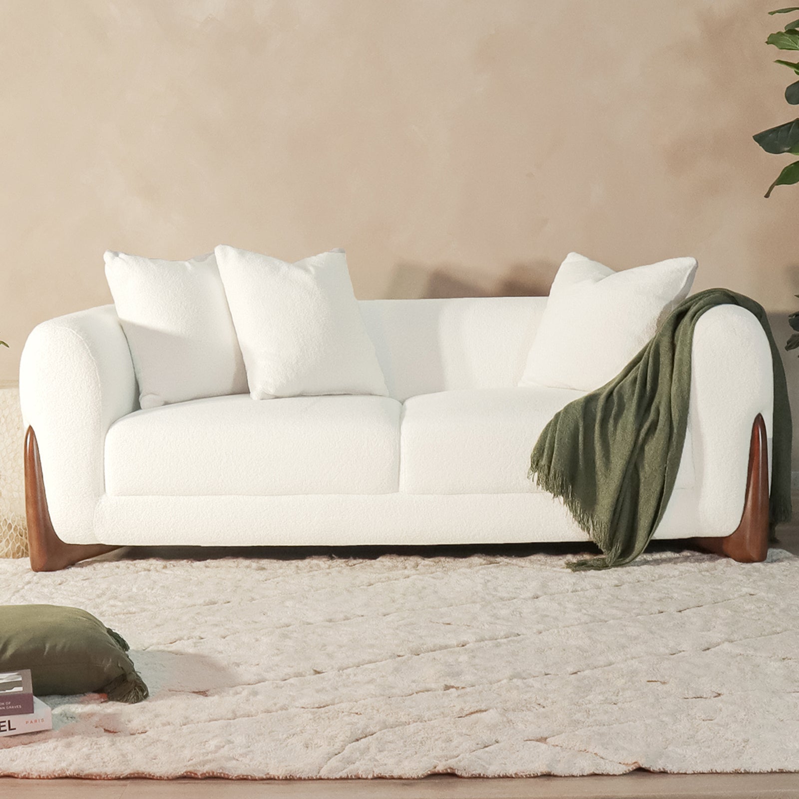 Charla Seater Boucle Sofa with Pillows in Cream White – Luxo Living
