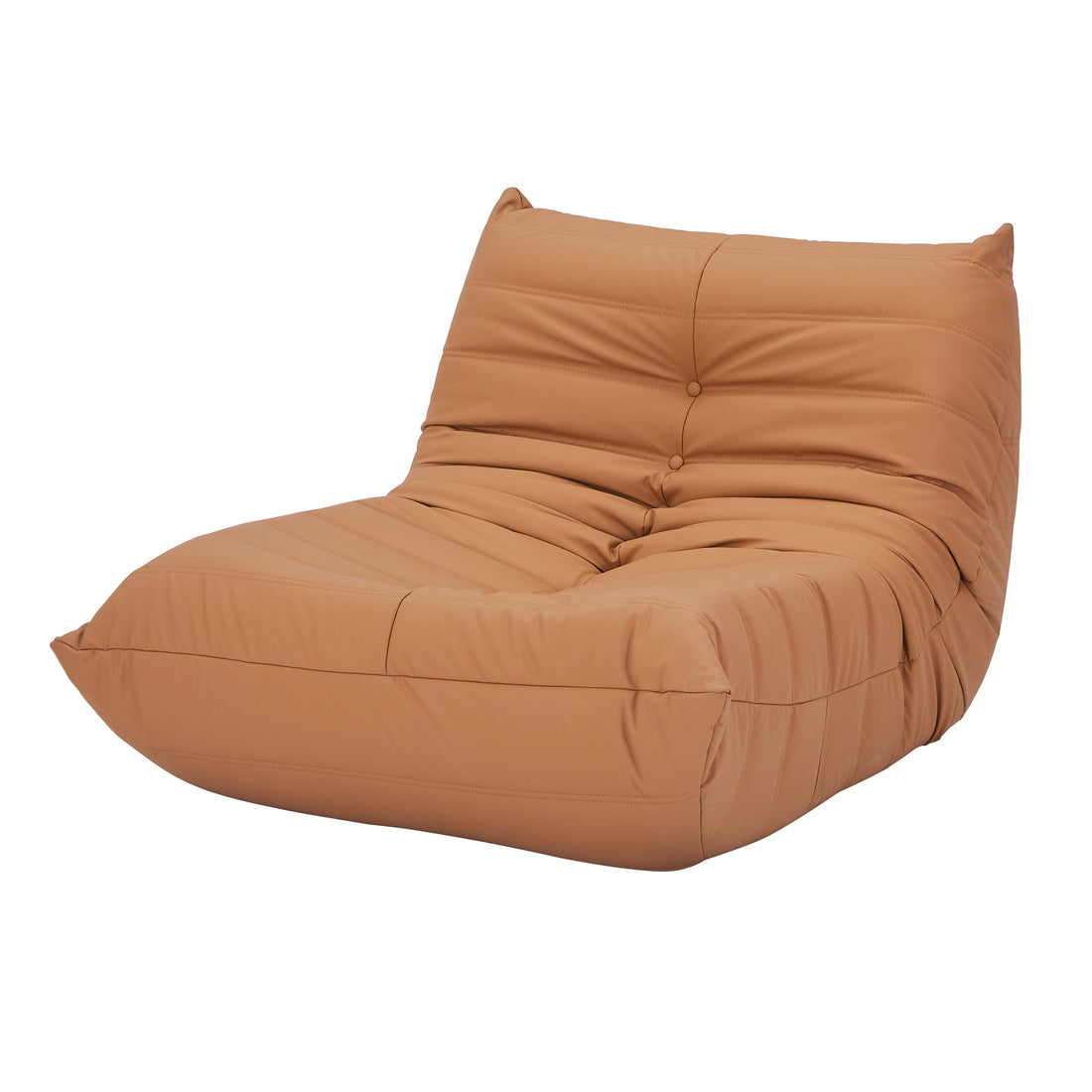 Claris PU Leather Tufted Lounge Sofa Chair in Caramel, featuring a single-seat modular design with warm tan leather-like upholstery and horizontal channel tufting, against a plain white background.