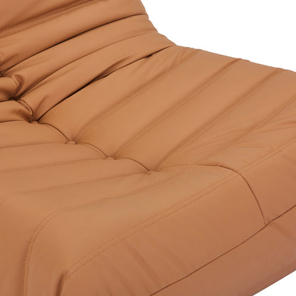 Claris PU Leather Upholstered Sofa Chair Caramel close-up showcasing the elegant quilted design and plush padding, highlighting its sleek contours and fine craftsmanship for a sophisticated, modern addition to any living space.