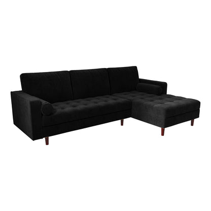 Close-up of the Claude 3 Seater Velvet Sofa with Chaise – Black, showcasing its plush cushions, spacious chaise, and elegant velvet upholstery, highlighting its luxurious and comfortable design.