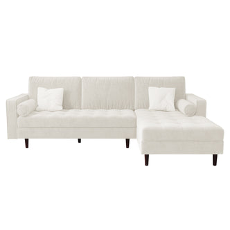 Claude 3 Seater Velvet Sofa with Chaise – Cream, showcasing plush cushions and a sleek silhouette, positioned elegantly on a white couch, highlighting its luxurious velvet texture and modern design.