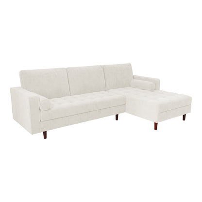 Claude 3 Seater Velvet Sofa with Chaise – Cream, showcasing plush cushions, a spacious chaise design, and luxurious velvet upholstery, ideal for adding elegance and comfort to modern living spaces.