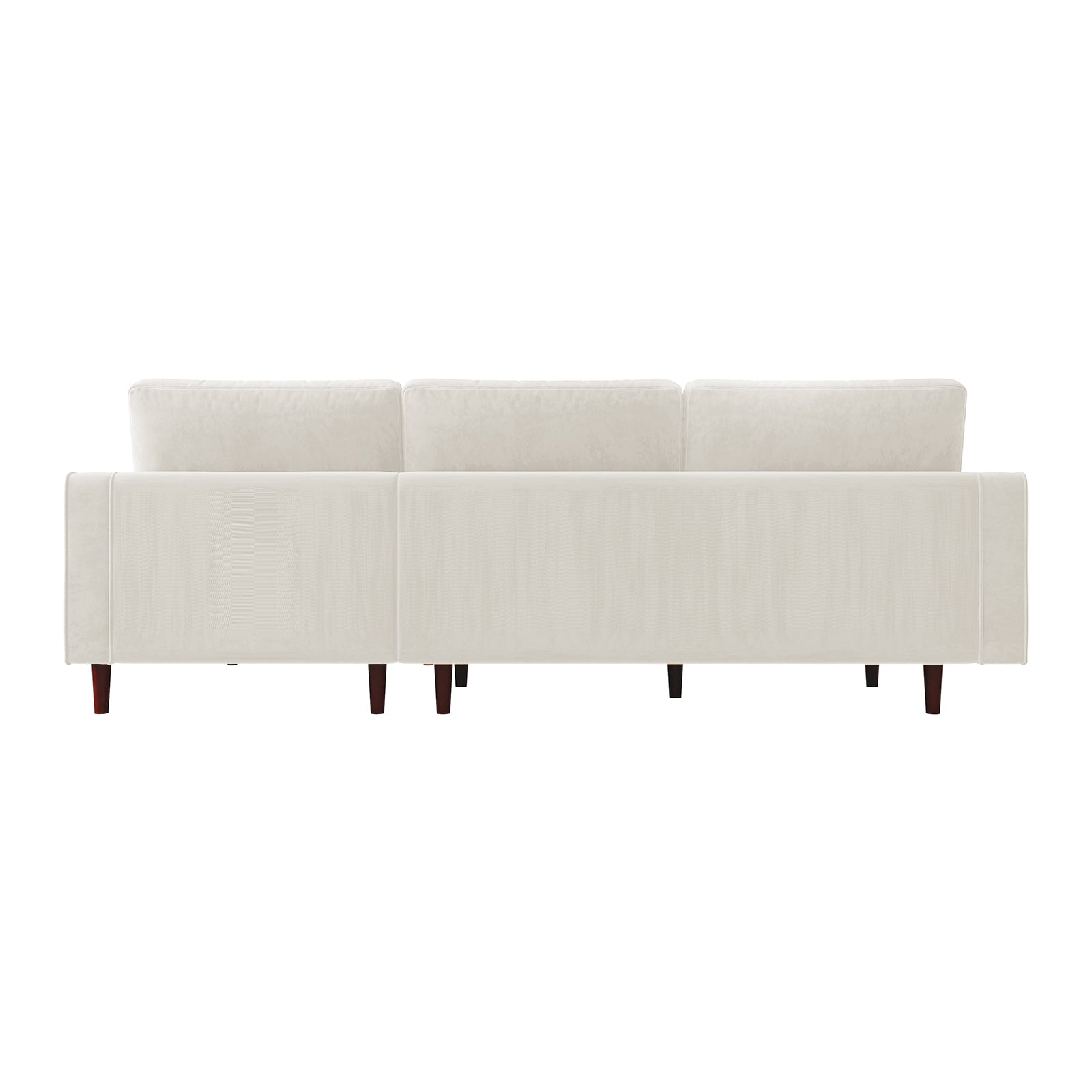 Claude 3 Seater Velvet Sofa with Chaise – Cream, featuring plush cushions, wooden legs, and a spacious chaise design. The elegant velvet upholstery adds luxury and comfort to any living space.