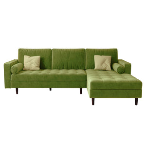 Claude 3-Seater Velvet Sofa with Chaise in Jade Green