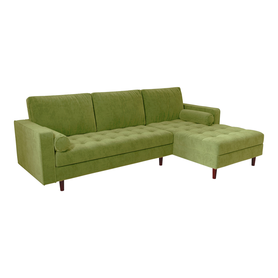 Close-up of the Claude 3 Seater Velvet Sofa with Chaise in plush velvet, showcasing its spacious design, soft cushions, and sturdy wood frame, perfect for modern living rooms.