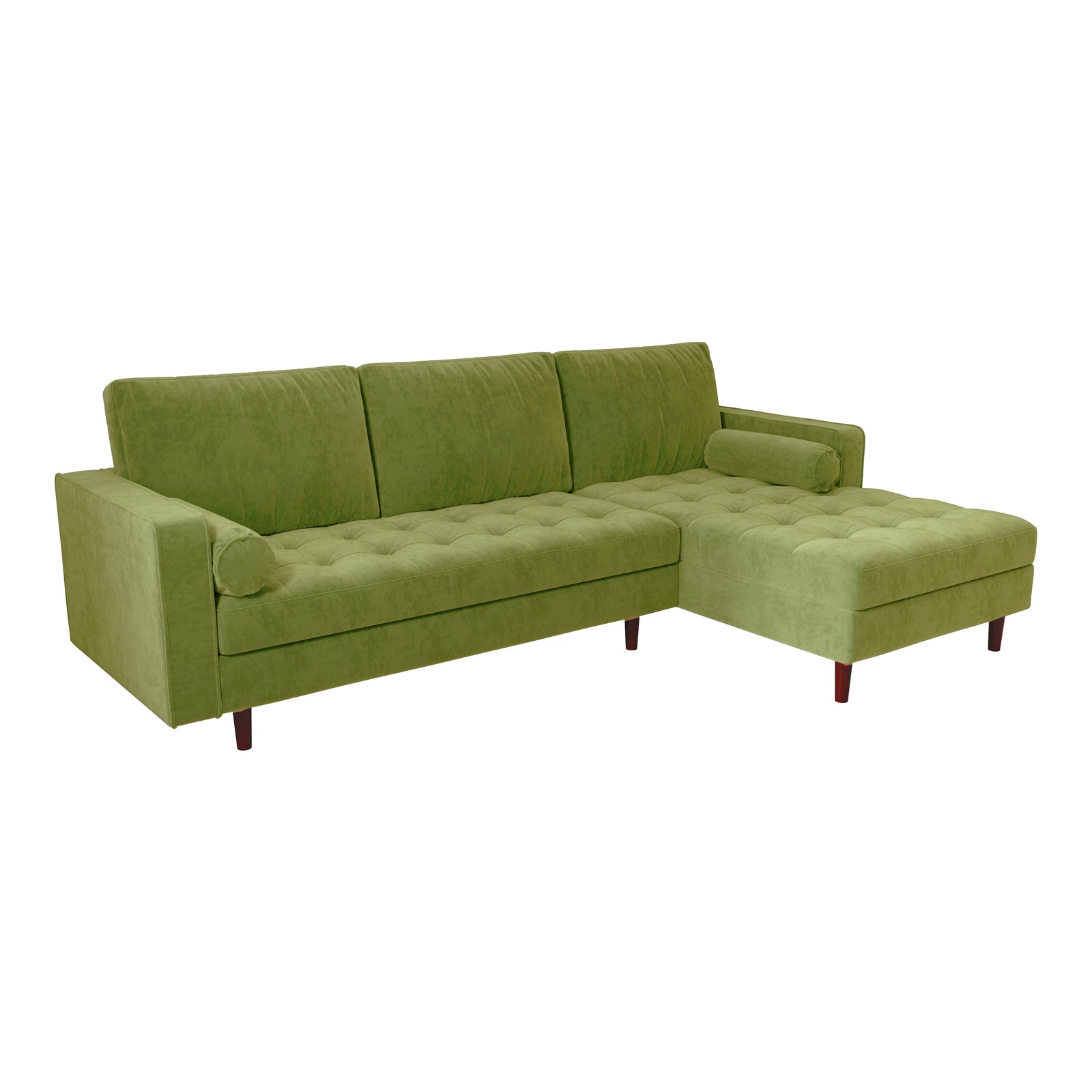 Close-up of the Claude 3 Seater Velvet Sofa with Chaise in plush velvet, showcasing its spacious design, soft cushions, and sturdy wood frame, perfect for modern living rooms.