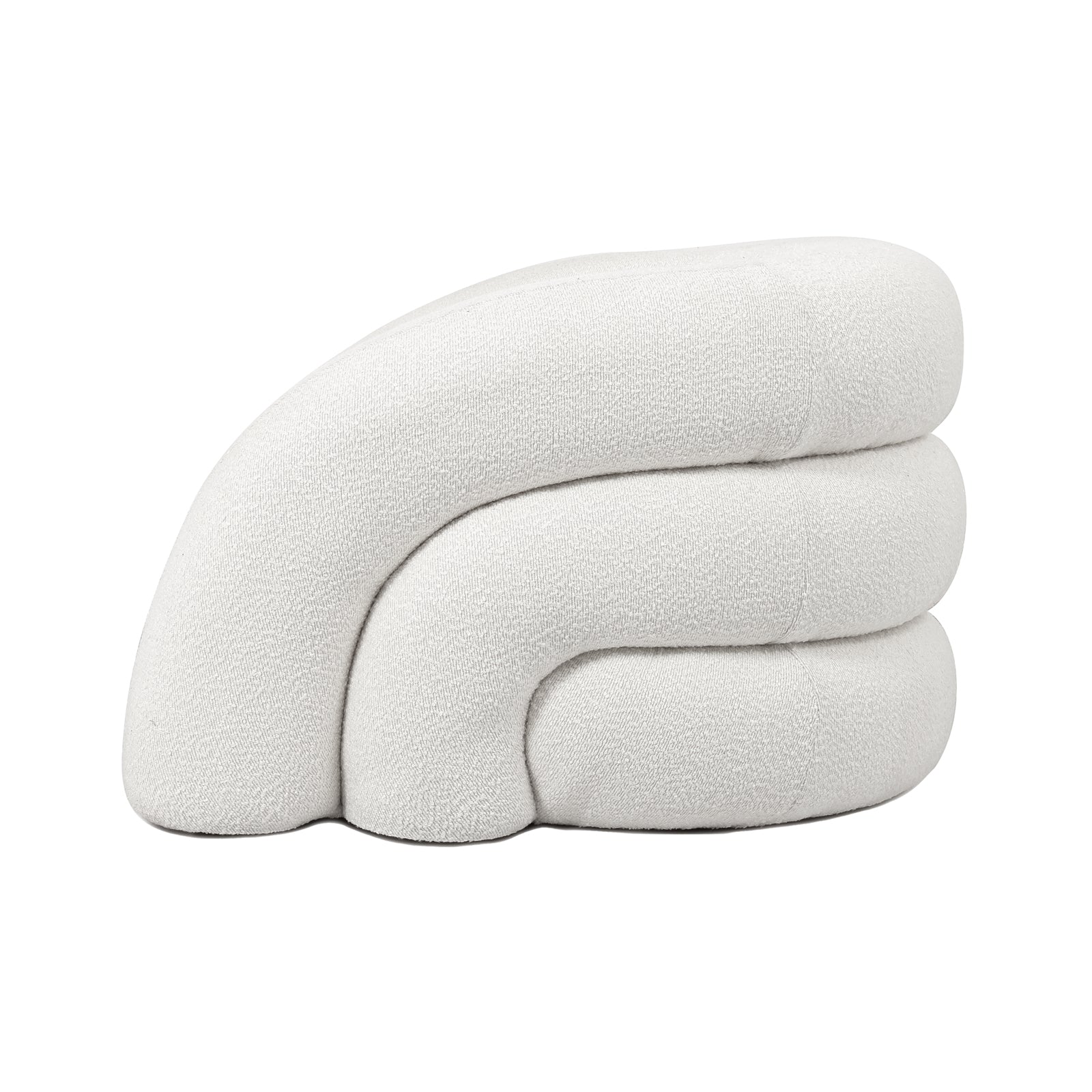 Clioz Bouclé Accent Armchair – Eggshell White, showcasing its plush, textured boucle fabric and cushioned seat, emphasizing comfort and style, captured in a close-up of its fabric detail.