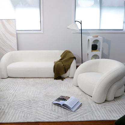 Lifestyle image of Clioz Bouclé 4 Seater Curved Lounge Package Eggshell White