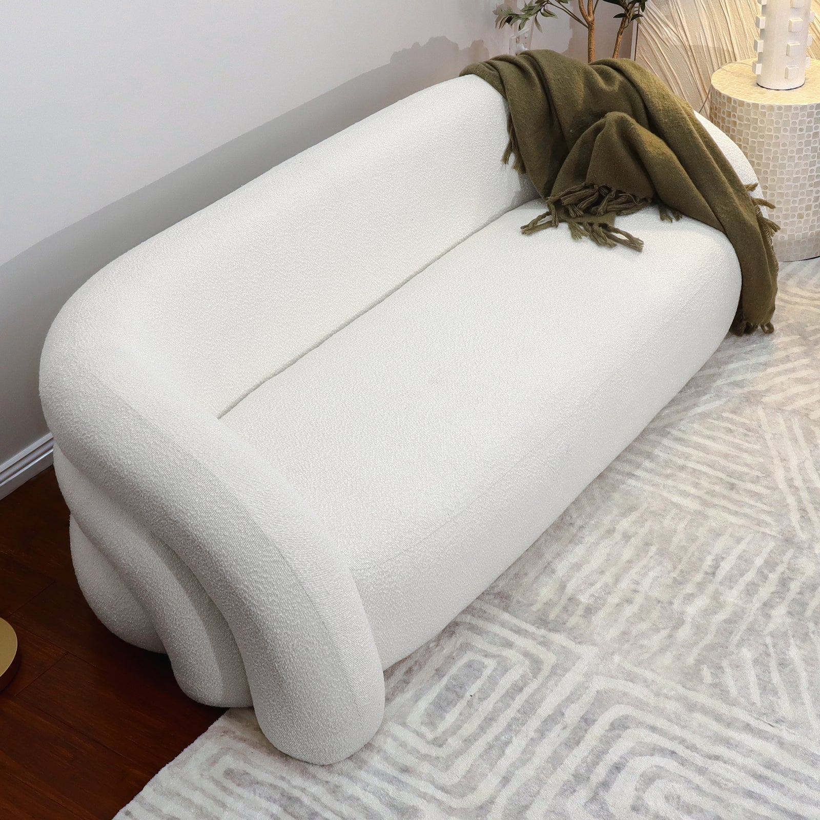 Lifestyle image of  Clioz Bouclé 4 Seater Curved Lounge Package Eggshell White