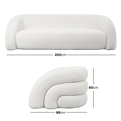 Dimension of Clioz Bouclé 4 Seater Curved Lounge Package - Eggshell White