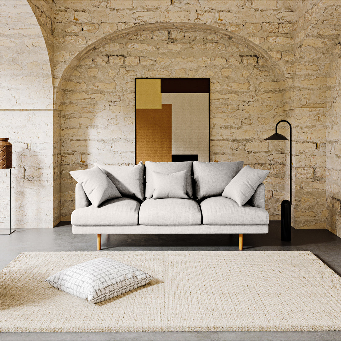 Colton Fabric 3 Seater Sofa Cream White, featuring clean lines, soft cushions, and solid wood frame, ideal for modern living rooms with durable high-density foam and s-spring support system.
