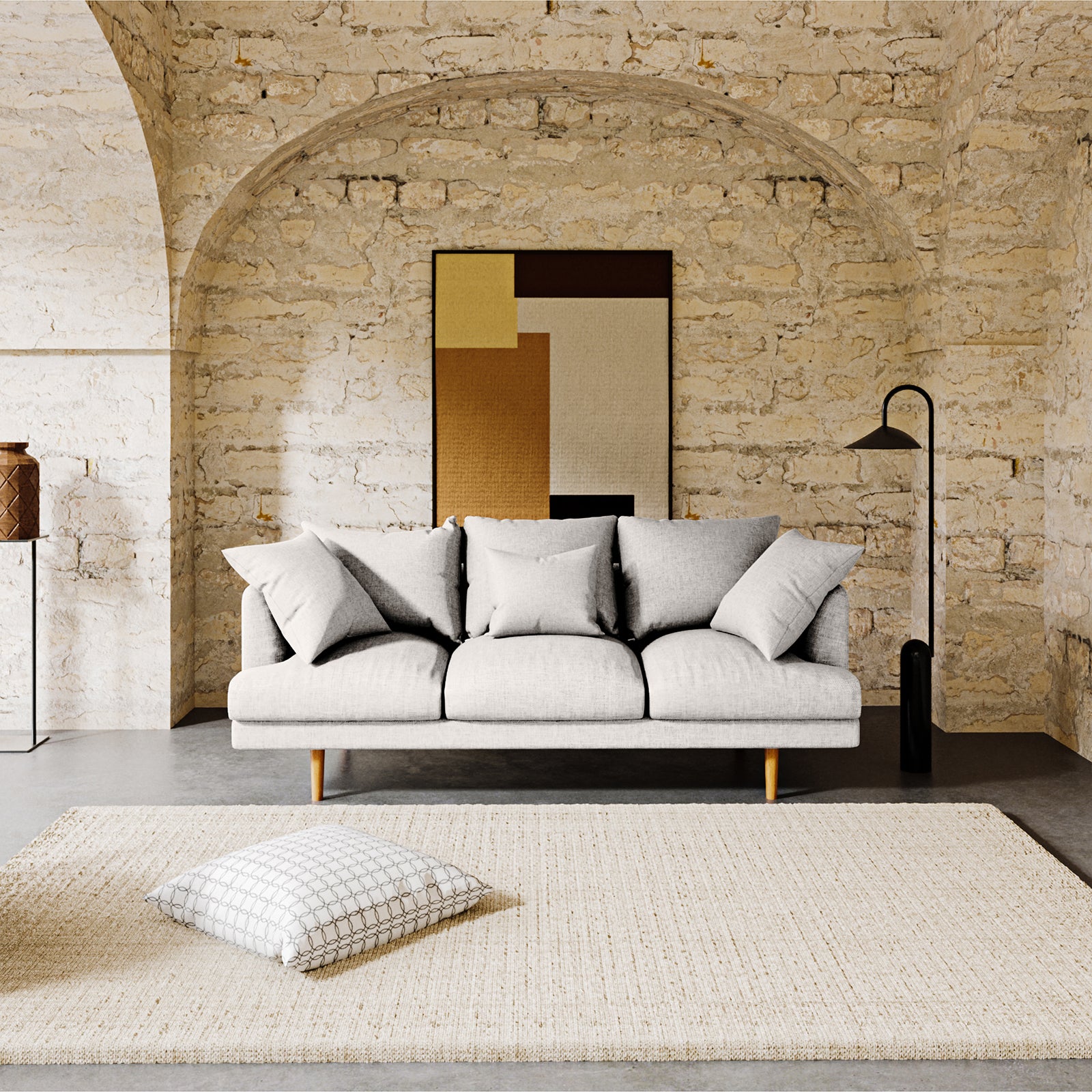 Colton Fabric 3 Seater Sofa Cream White, featuring clean lines, soft cushions, and solid wood frame, ideal for modern living rooms with durable high-density foam and s-spring support system.