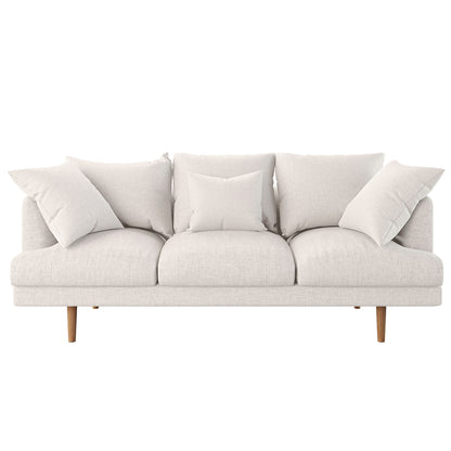 Colton Fabric 3 Seater Sofa Cream White, featuring plush cushions and sleek lines, epitomizes modern comfort. Crafted with a solid wood frame and soft upholstery, ideal for any stylish living room.