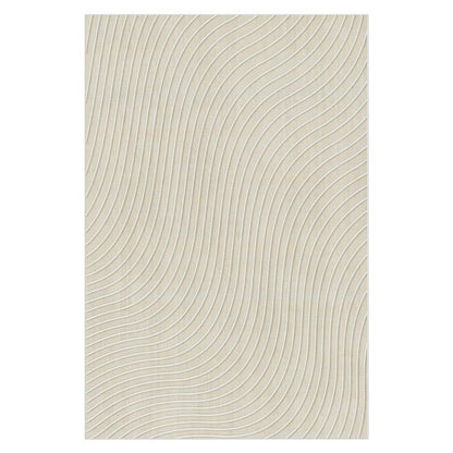 Colton Living Room Package in Cream White, featuring a modern beige/cream wallpaper with wavy white lines, creating a textured backdrop for the elegant and contemporary sofa and coffee table set.