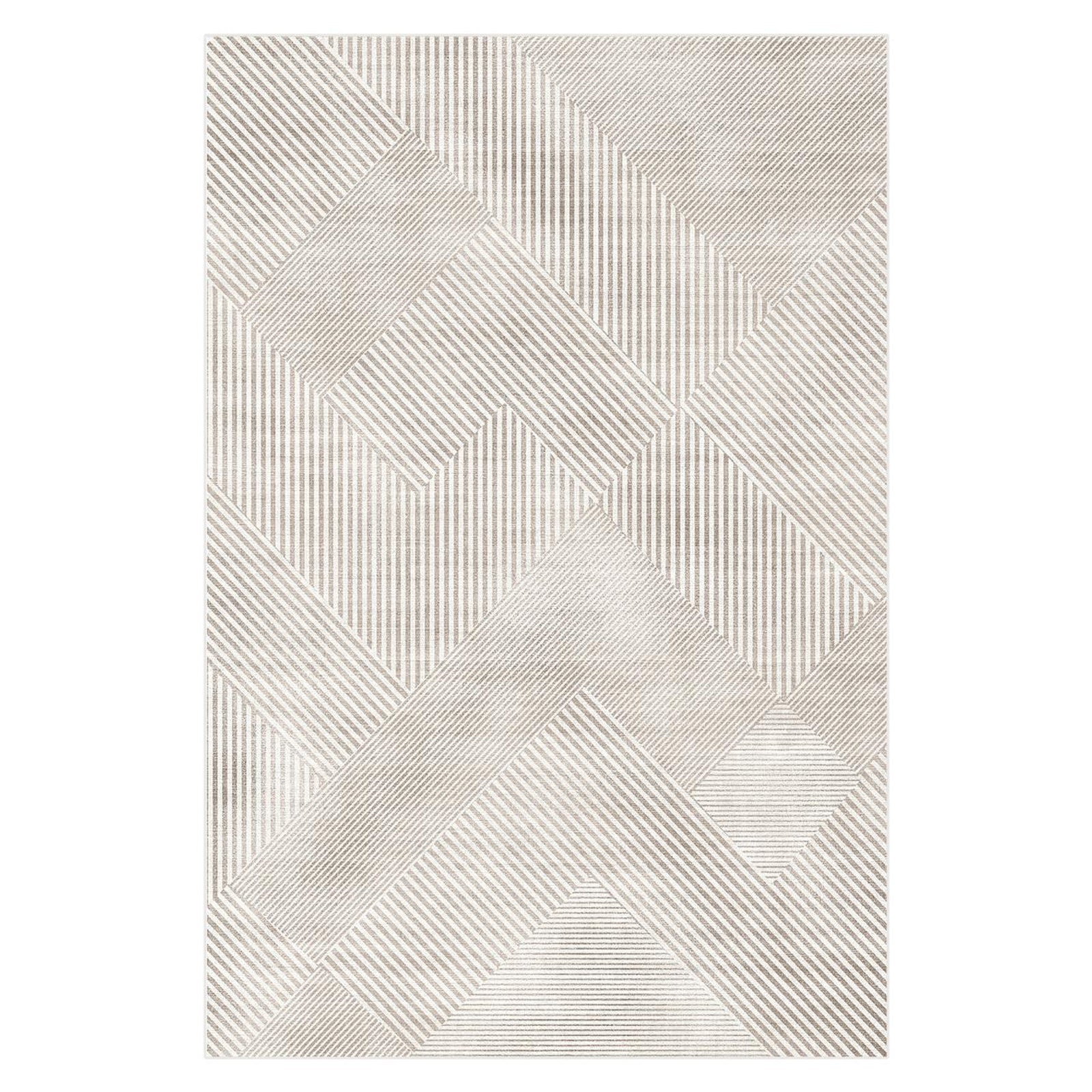 Colton Living Room Package - Cream White features a modern abstract floor rug with a geometric patchwork of shapes and parallel lines, complementing contemporary living room aesthetics.