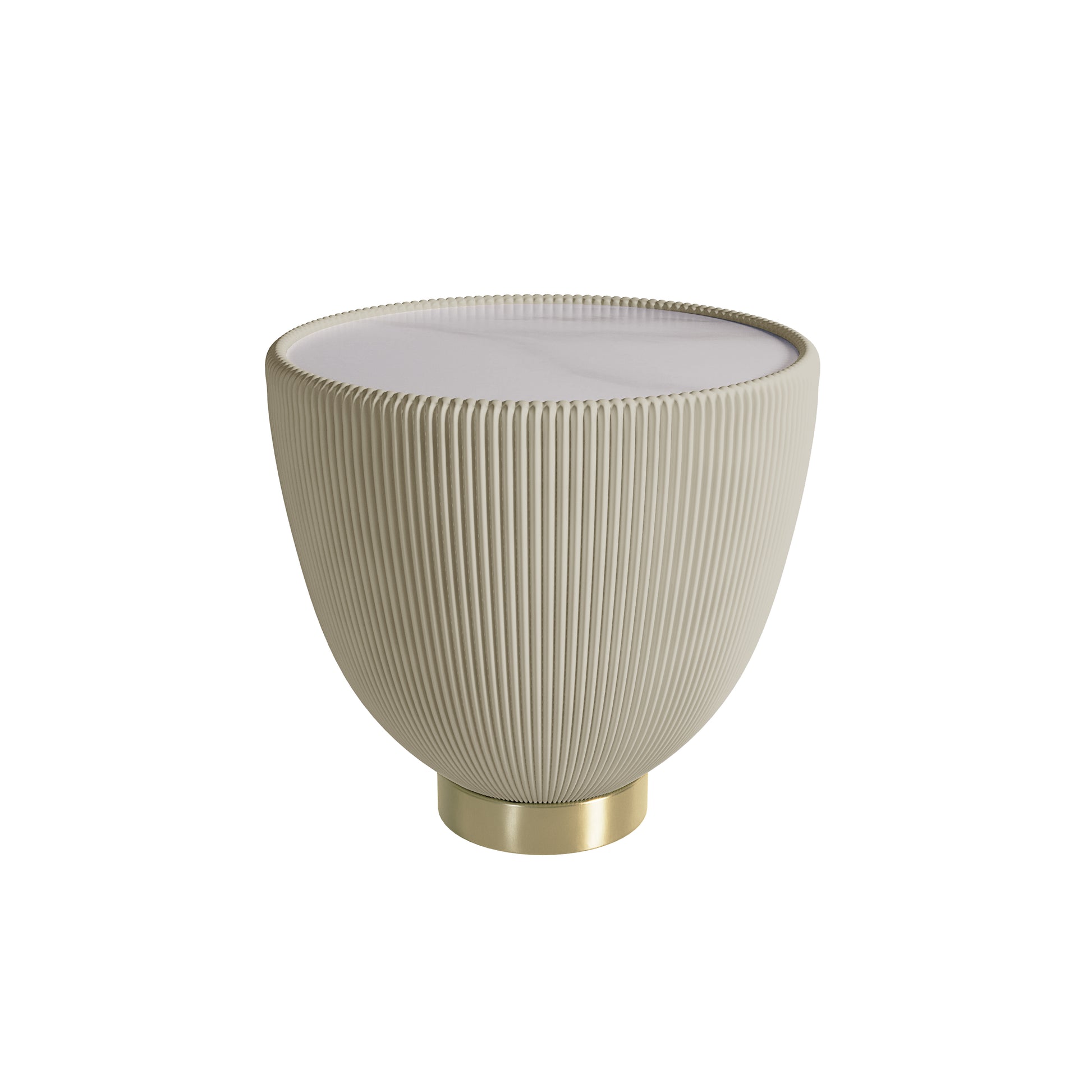 Colton Living Room Package - Cream White features a bowl-shaped, vertically ribbed planter with a gold-tone base, ideal for modern decor, complementing the contemporary style of the package.