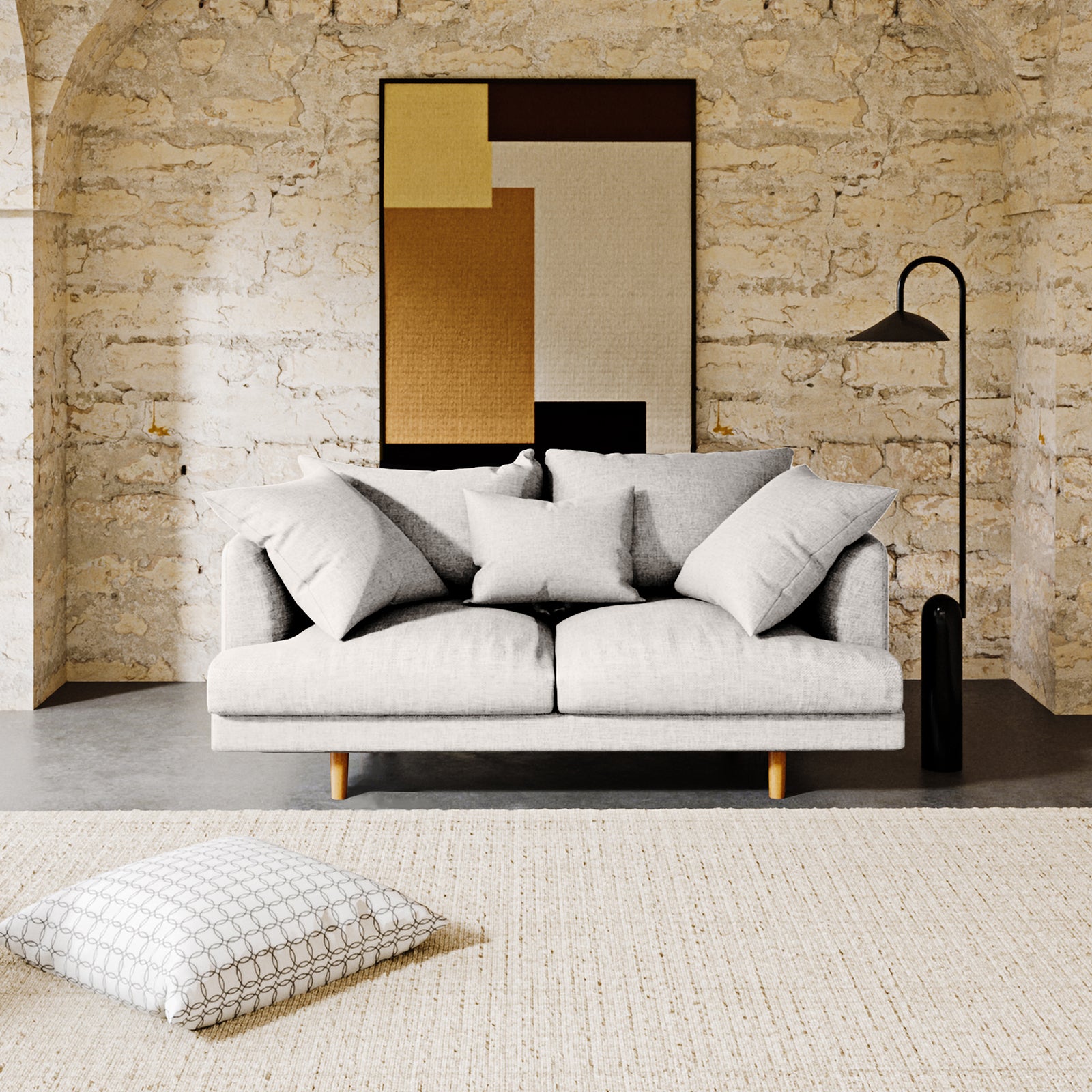 Colton 2 Seater Fabric Sofa Cream White, showcasing its plush cushions and sleek design, emphasizing comfort and modern style.