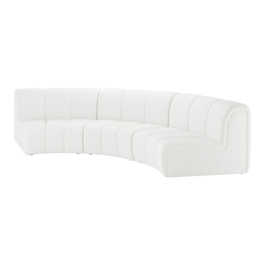 Corina 3 Seater Modular Boucle Sofa in Cream White, featuring a plush tufted-back, gently curved design with individual upholstered segments, showcasing elegance and sophistication in a modern, modular style.