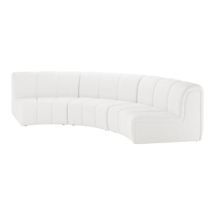 Corina 3 Seater Modular Boucle Sofa in Cream White, featuring a plush tufted-back, gently curved design with individual upholstered segments, showcasing elegance and sophistication in a modern, modular style.