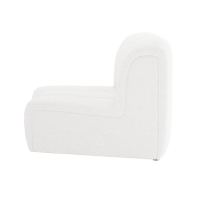 Corina 3 Seater Modular Boucle Sofa in Cream White features a single module with a low-profile, white-bouclé upholstered lounge seat, high back/arm on one side, and a gently rounded profile.
