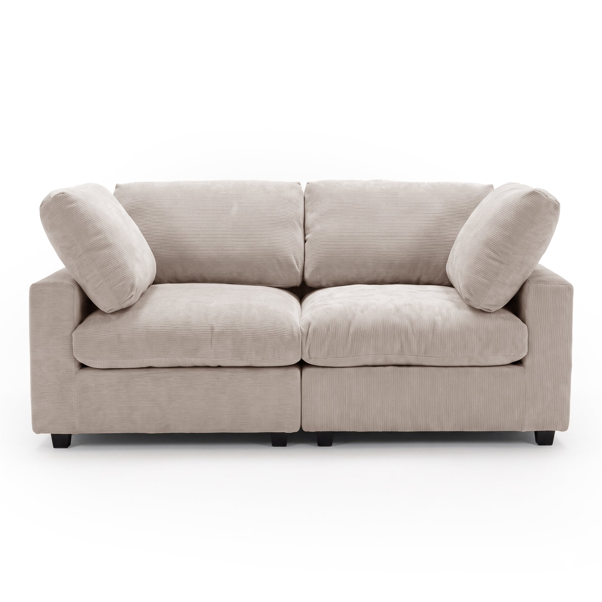 Beige two-seater sofa on a white background