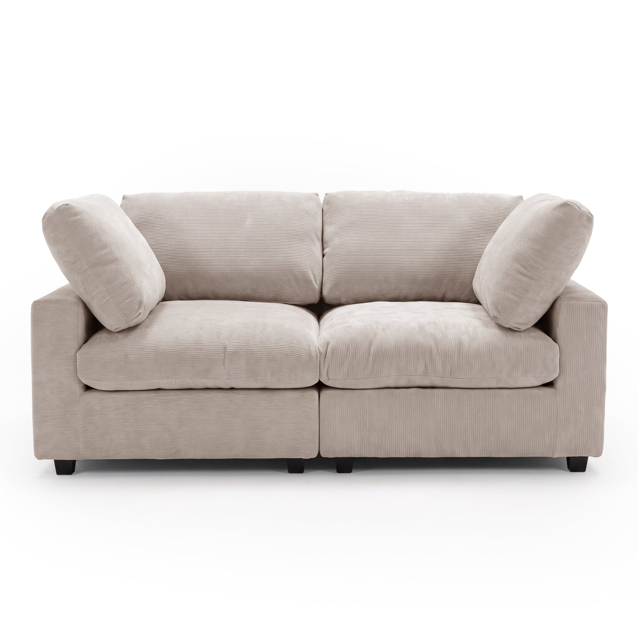 Beige two-seater sofa on a white background
