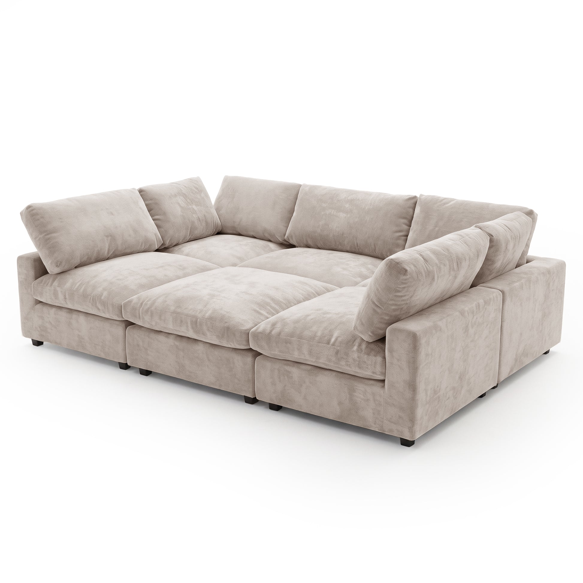 Modern light beige sectional sofa photographed on a white background.