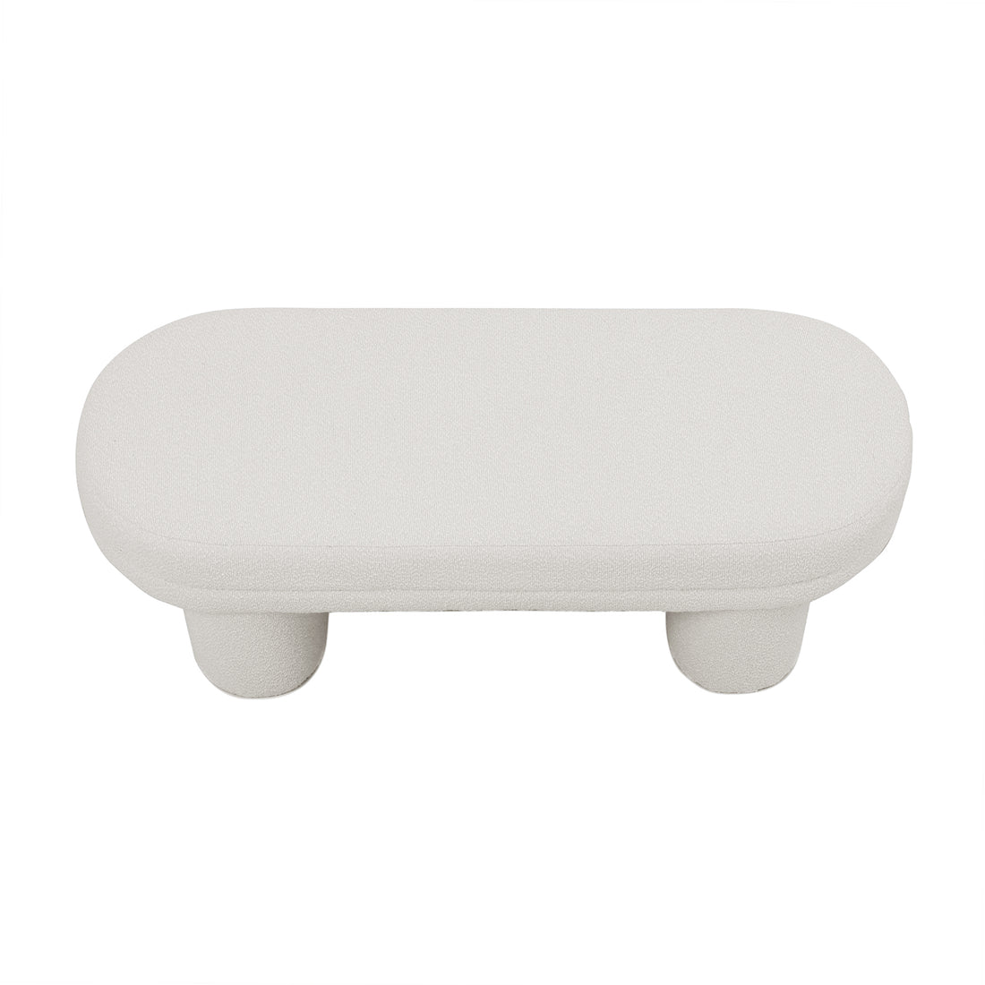 Elzan Bouclé Upholstered Bench in a sculptural design, featuring plush bouclé fabric and sturdy legs, perfect for modern interiors, offering comfort and style as versatile seating or a chic accent piece.