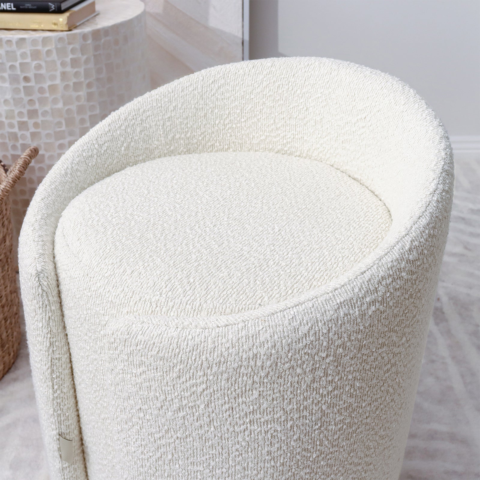Emiken Boucle Ottoman Stool - Eggshell White