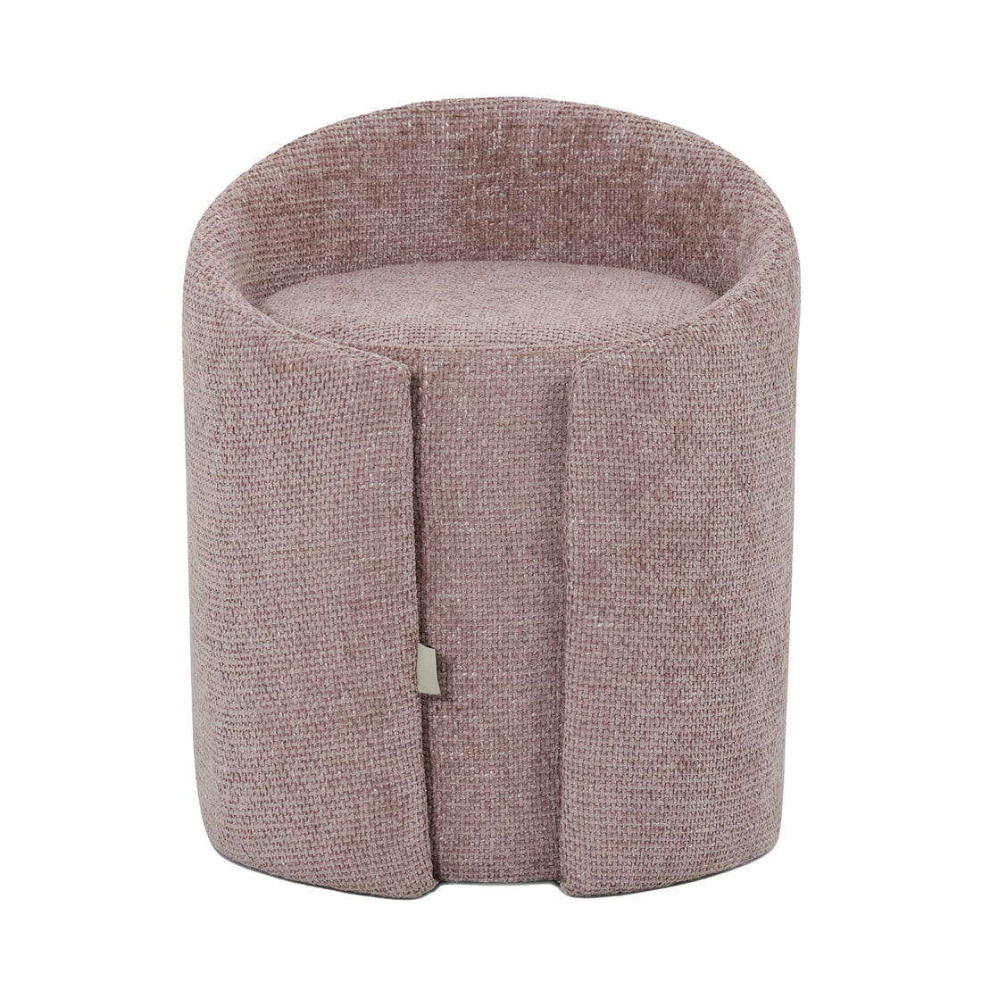 Emiken Chenille Fabric Ottoman Stool in Light Pink, featuring a round, upholstered design with a textured fabric, ideal as a footrest, extra seat, or vanity stool for modern interiors.