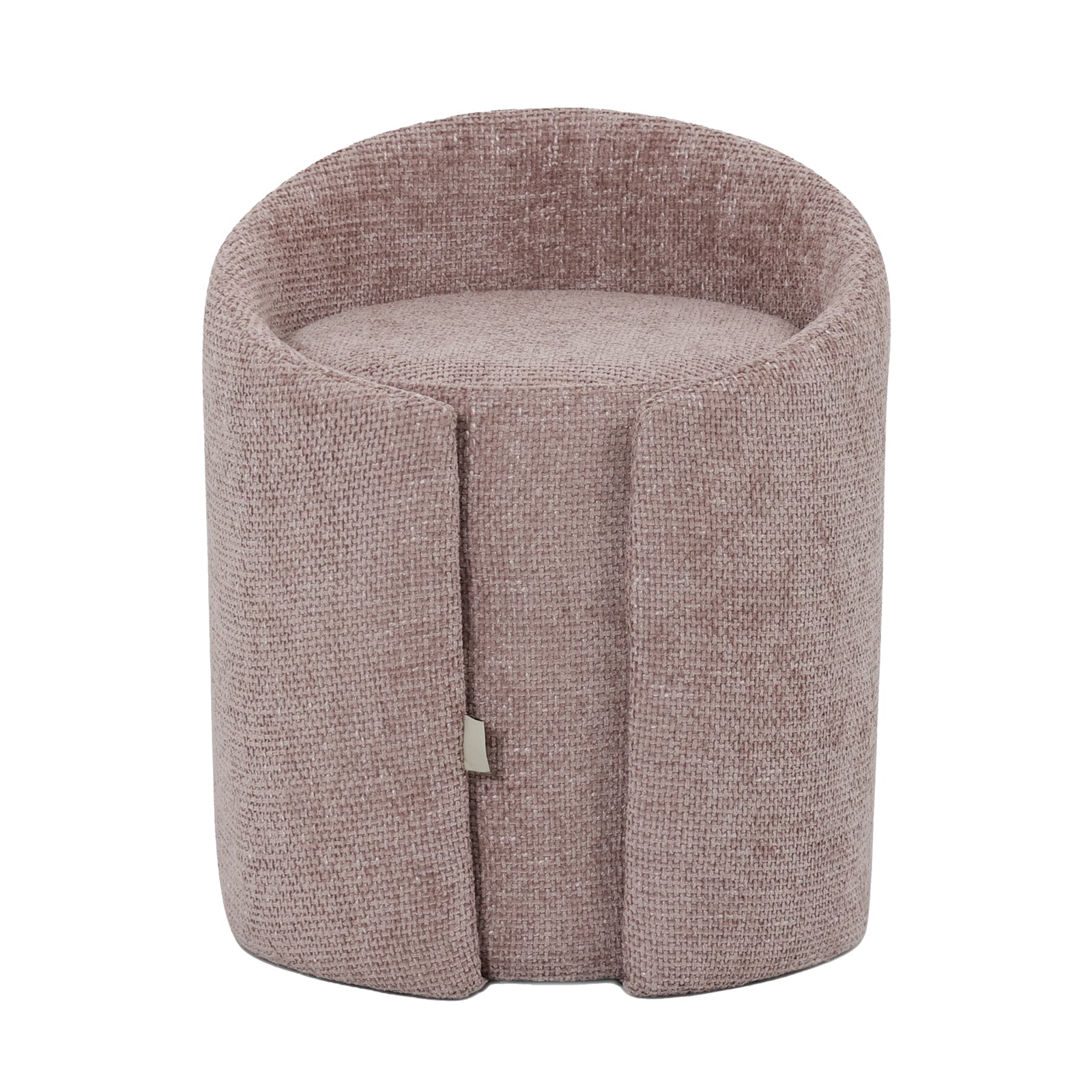 Emiken Chenille Fabric Ottoman Stool in Light Pink, featuring a round, upholstered design with a textured fabric, ideal as a footrest, extra seat, or vanity stool for modern interiors.