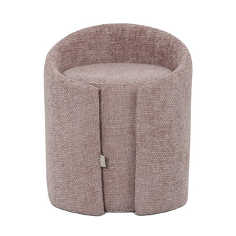 Emiken Chenille Fabric Ottoman Stool in Light Pink, featuring a round, upholstered design with a textured fabric, ideal as a footrest, extra seat, or vanity stool for modern interiors.